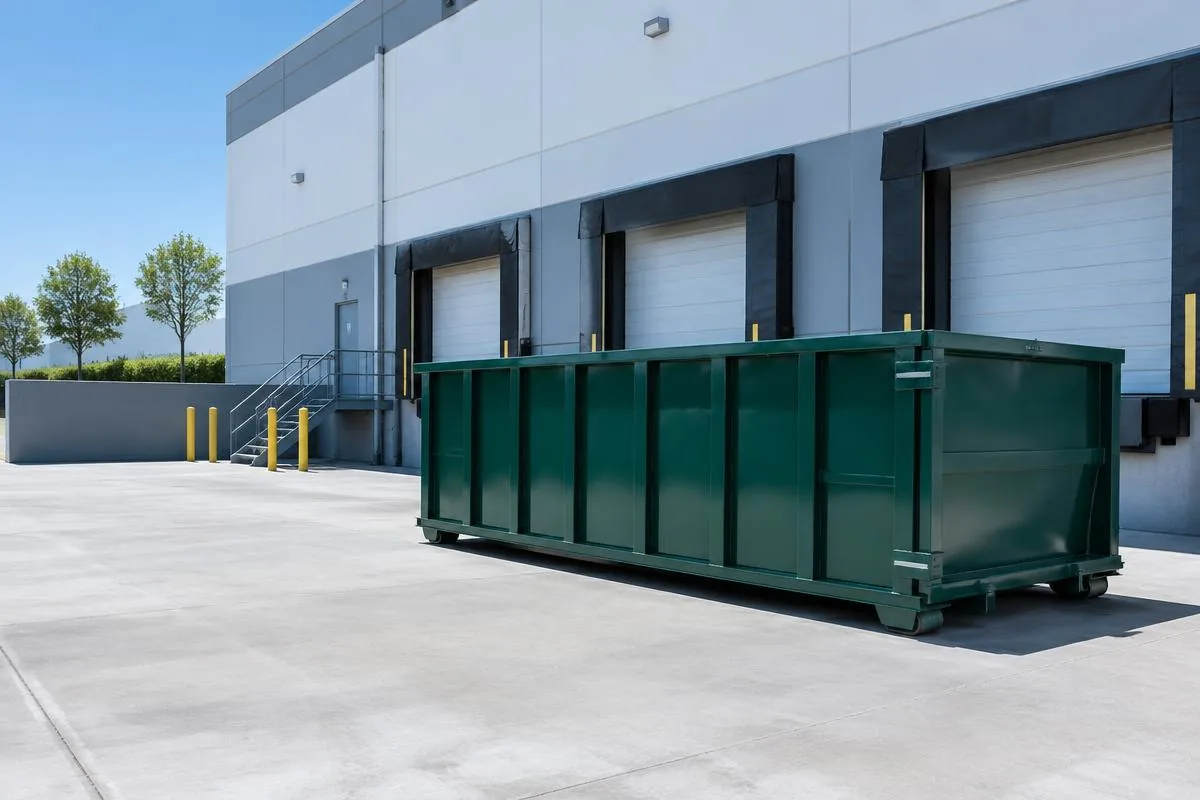 Dumpster positioned at a commercial property