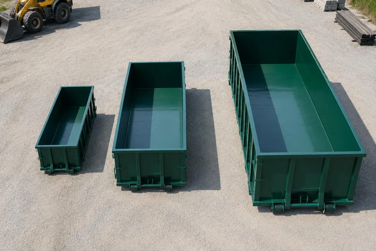 Multiple roll-off dumpster sizes shown together